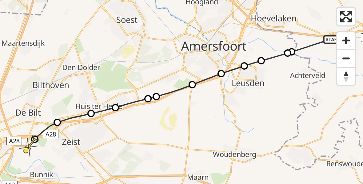 Routekaart van de vlucht: Lifeliner 1 naar Universitair Medisch Centrum Utrecht, Stoutenburgerweg