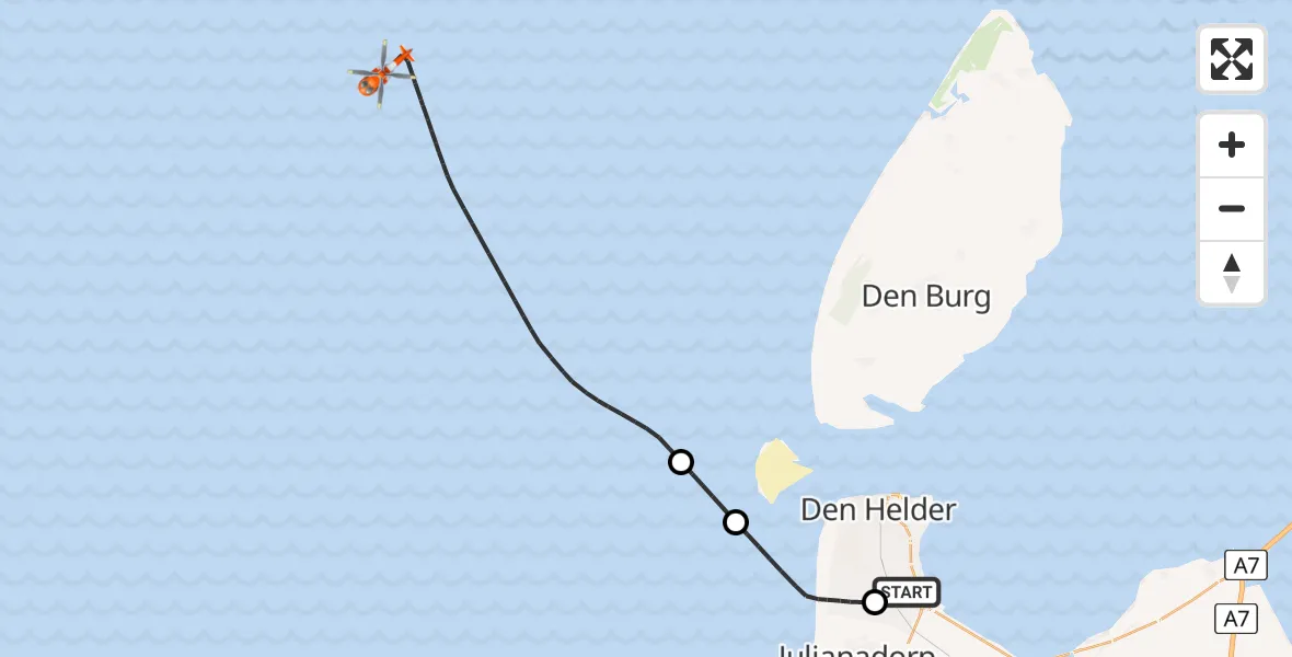 Vluchtroute Kustwachthelikopter Vliegveld De Kooy - , 05 april 2024, 18:11