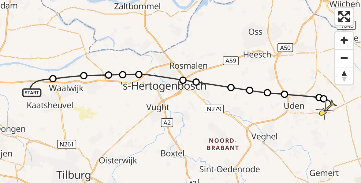 Routekaart van de vlucht: Lifeliner 3 naar Vliegbasis Volkel, Winterdijk