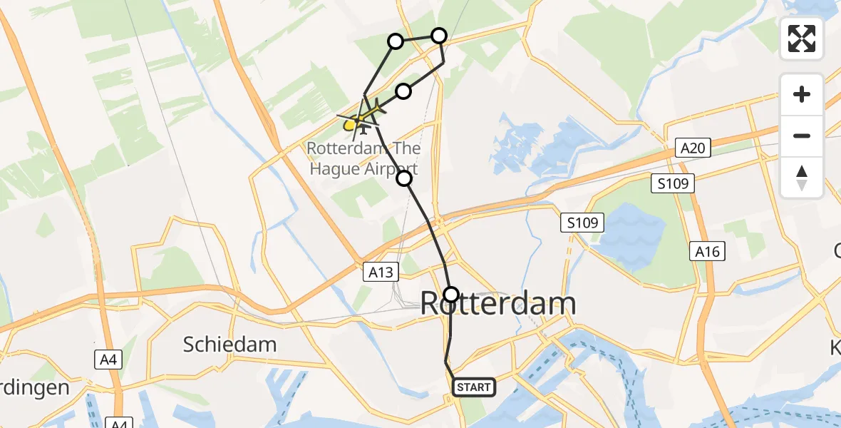 Routekaart van de vlucht: Lifeliner 2 naar Rotterdam The Hague Airport, Volmarijnstraat