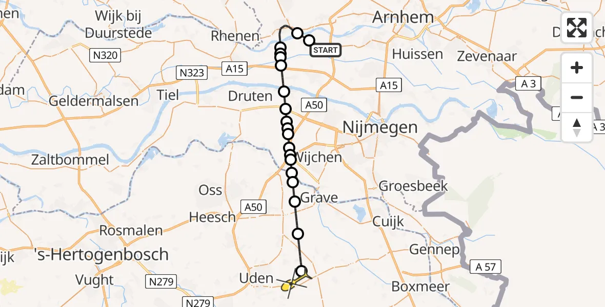 Routekaart van de vlucht: Lifeliner 3 naar Vliegbasis Volkel, Polderstraat