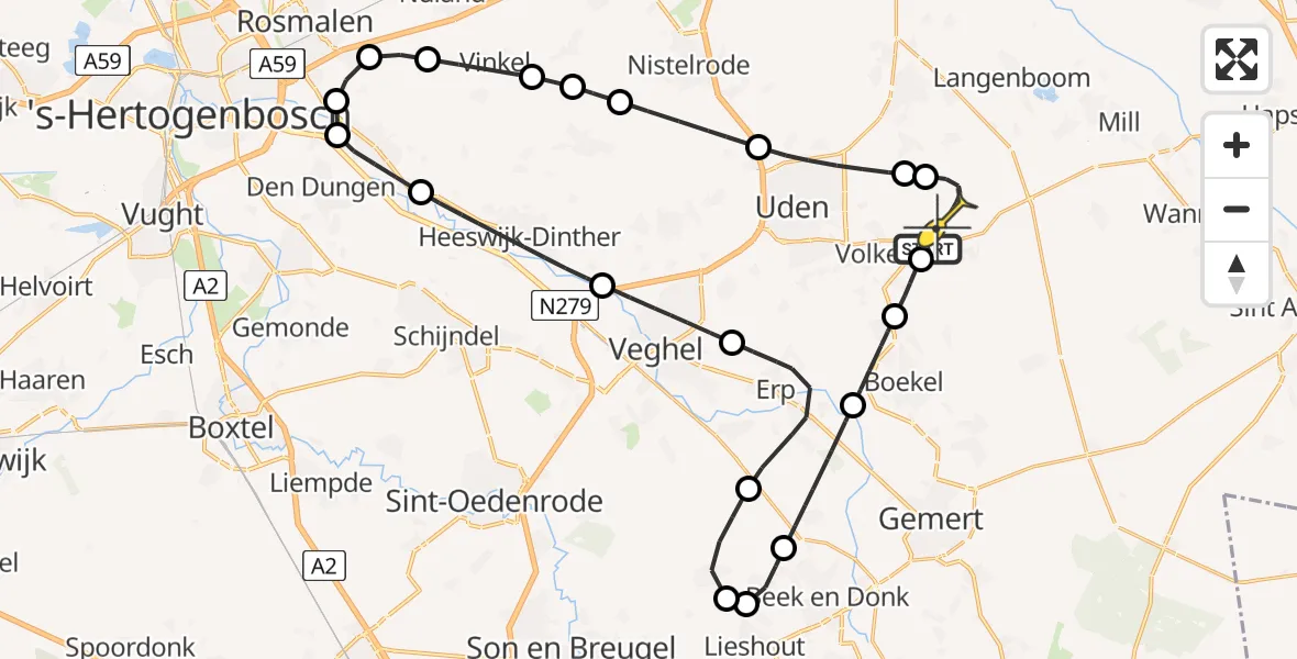 Routekaart van de vlucht: Lifeliner 3 naar Vliegbasis Volkel, Schuttersweg