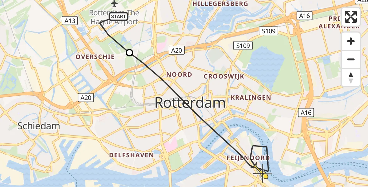 Routekaart van de vlucht: Lifeliner 2 naar Rotterdam, Van der Duijn van Maasdamweg