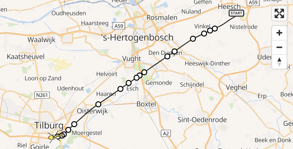 Routekaart van de vlucht: Lifeliner 3 naar Tilburg, Groldersedijk