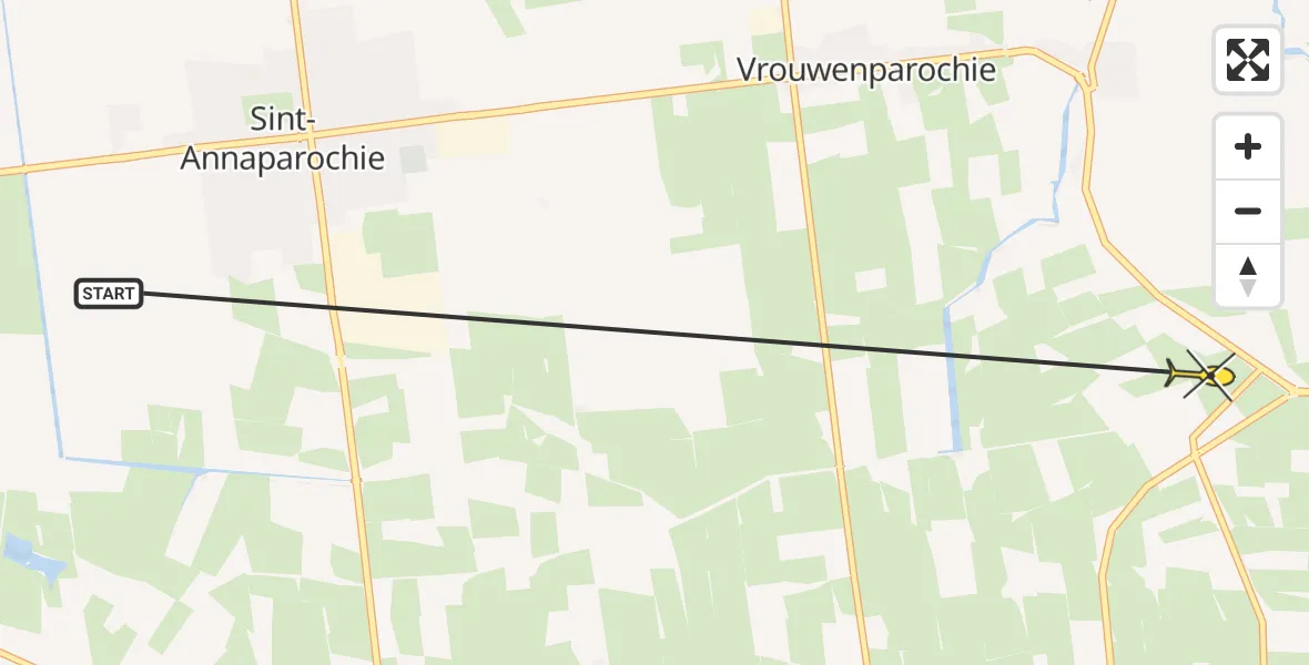 Routekaart van de vlucht: Ambulanceheli naar Vrouwenparochie, Stienzer Hegedyk