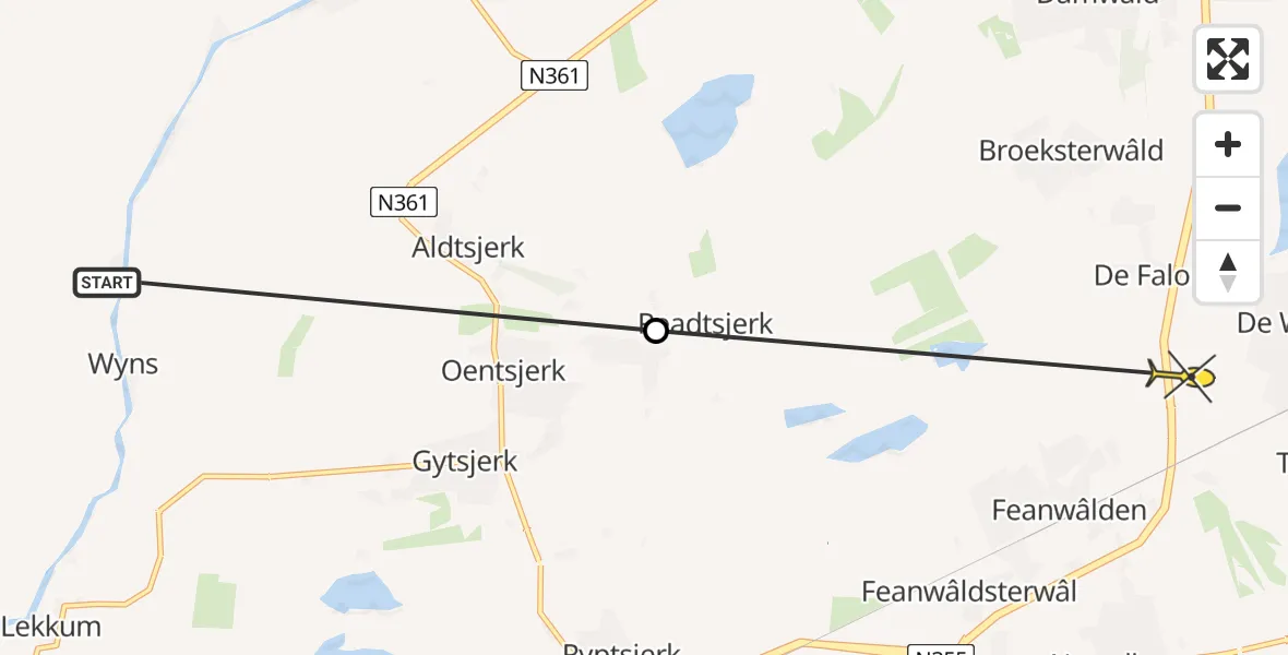 Routekaart van de vlucht: Ambulancehelikopter naar De Westereen, Dokter Kijlstrawei