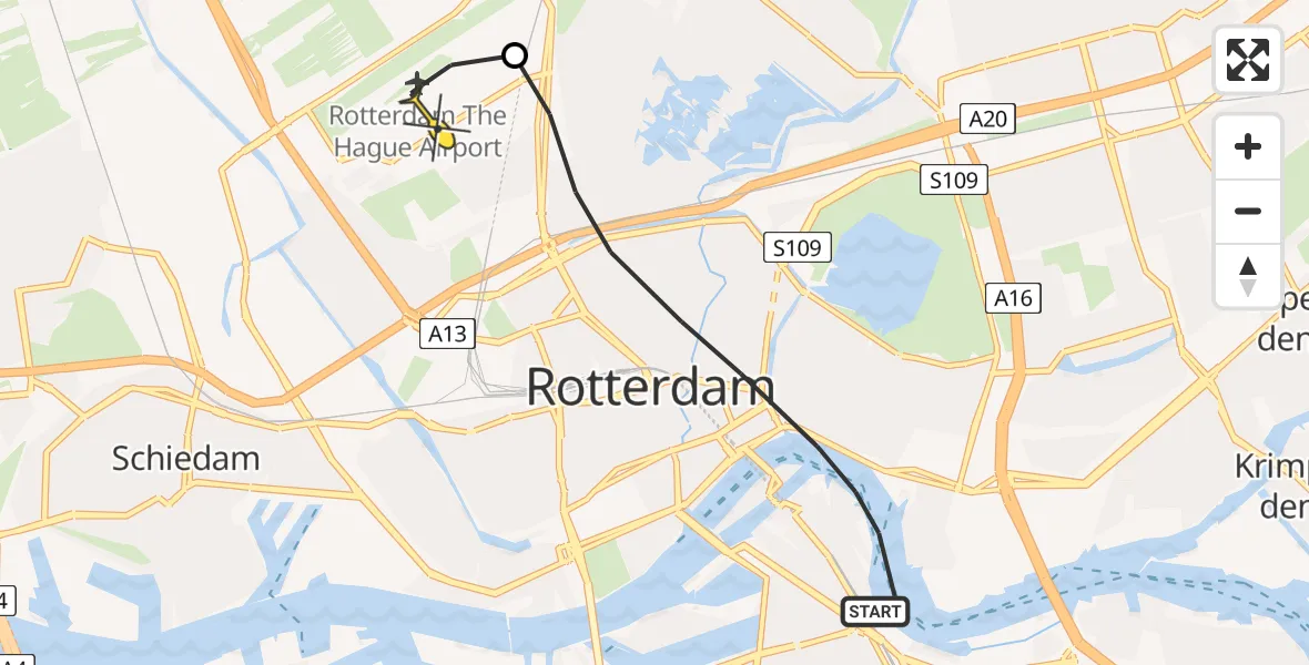 Routekaart van de vlucht: Lifeliner 2 naar Rotterdam The Hague Airport, Piekstraat