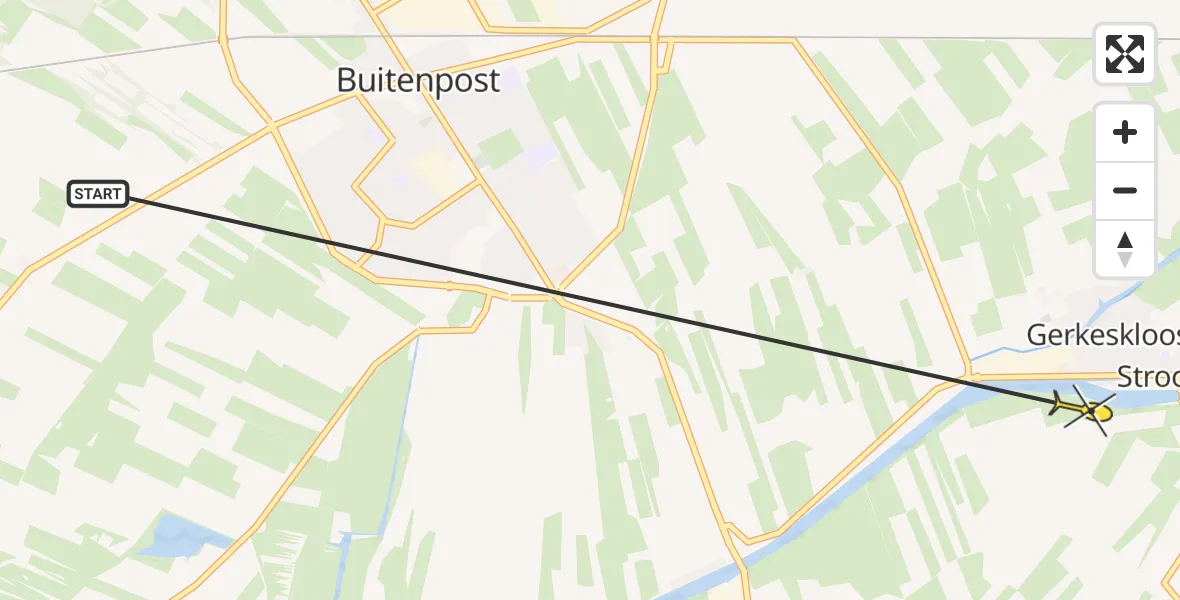 Routekaart van de vlucht: Ambulancehelikopter naar Stroobos, West
