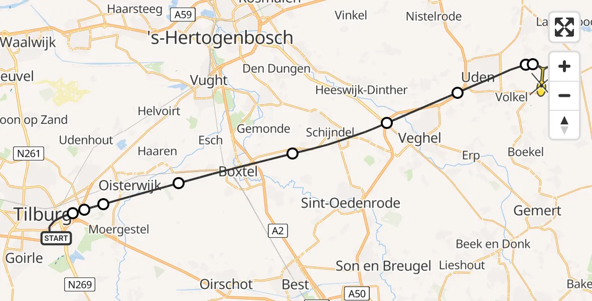 Routekaart van de vlucht: Lifeliner 3 naar Vliegbasis Volkel, Troubadourplein