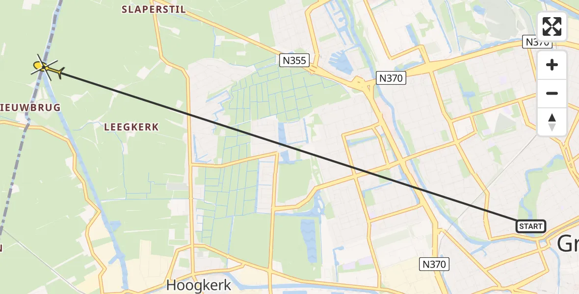 Routekaart van de vlucht: Ambulancehelikopter naar Groningen, Nieuwbrugsterweg
