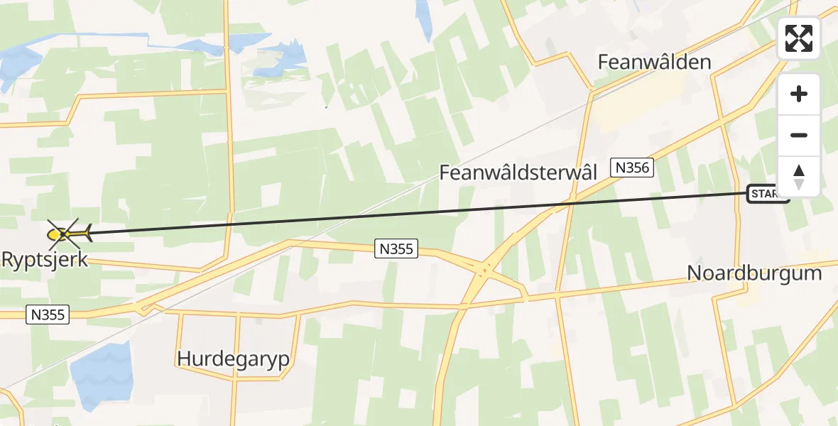 Routekaart van de vlucht: Ambulancehelikopter naar Ryptsjerk, Binnendijk