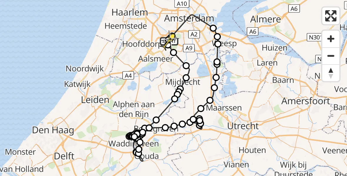 Routekaart van de vlucht: Politieheli naar Schiphol, Mr. Jac. Takkade