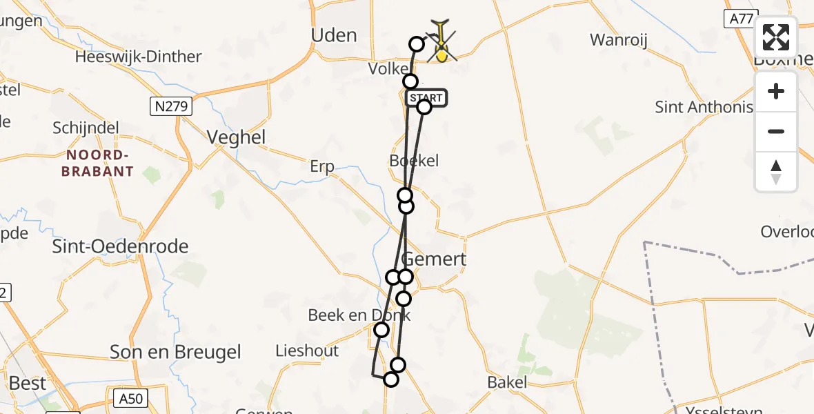 Routekaart van de vlucht: Lifeliner 3 naar Vliegbasis Volkel, Gewandhuis