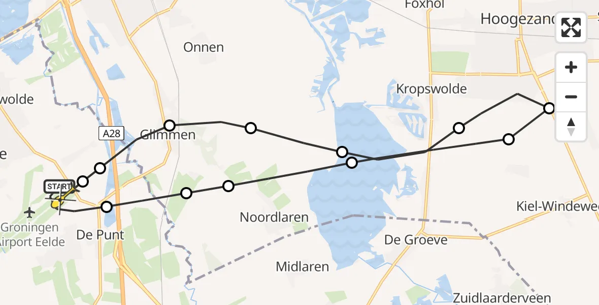 Routekaart van de vlucht: Lifeliner 4 naar Groningen Airport Eelde, Bongveen