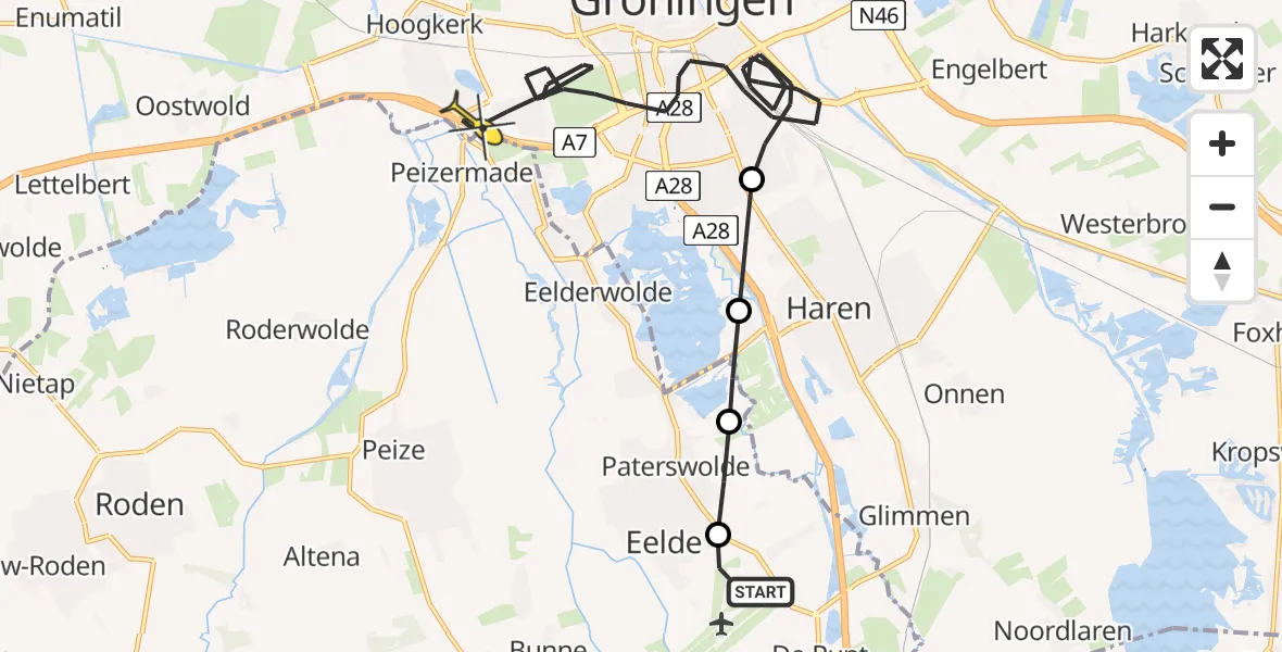 Routekaart van de vlucht: Lifeliner 4 naar Groningen, Groote Veen