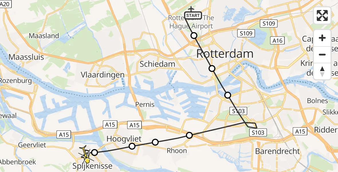 Routekaart van de vlucht: Lifeliner 2 naar Spijkenisse, Ypenburgstraat