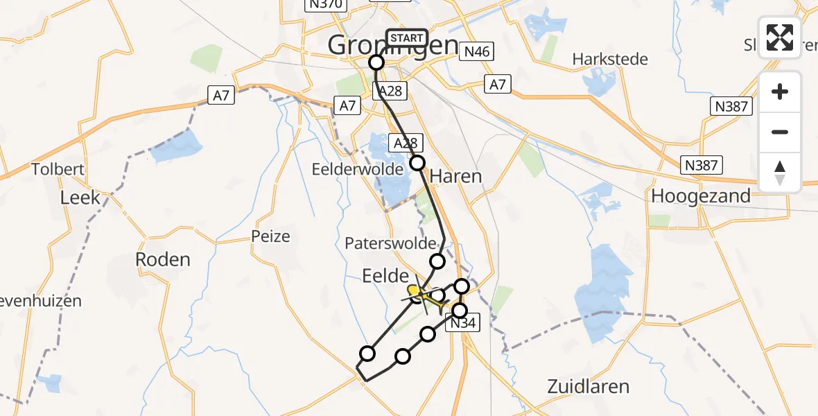 Routekaart van de vlucht: Lifeliner 4 naar Groningen Airport Eelde, Akerkstraat