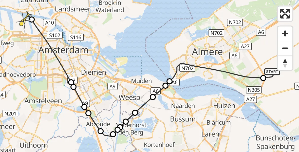 Routekaart van de vlucht: Lifeliner 1 naar Amsterdam Heliport, Kluutweg