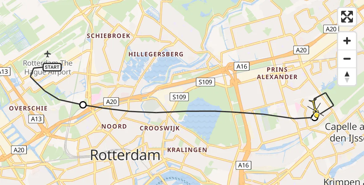 Routekaart van de vlucht: Lifeliner 2 naar Capelle aan den IJssel, Brandenburgbaan