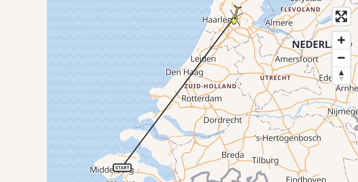 Routekaart van de vlucht: Kustwachthelikopter naar Amsterdam Heliport, Hornweg