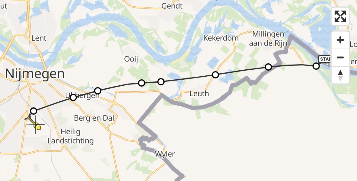 Routekaart van de vlucht: Lifeliner 3 naar Radboud Universitair Medisch Centrum, Geert Grooteplein Zuid