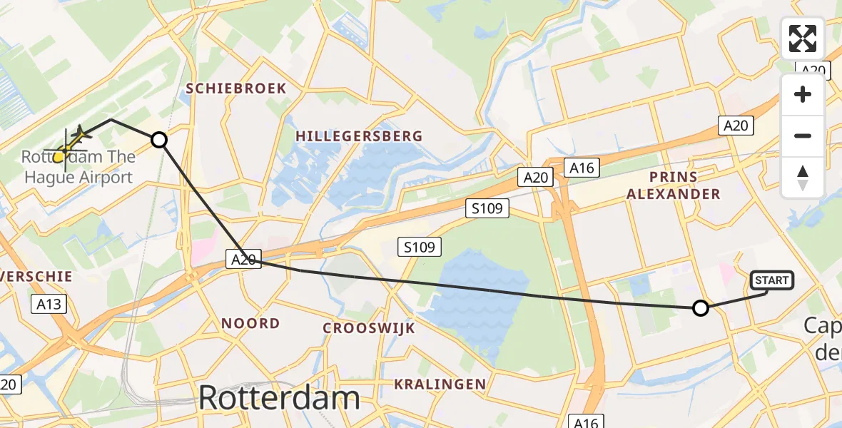 Routekaart van de vlucht: Lifeliner 2 naar Rotterdam The Hague Airport, Stikkerpad