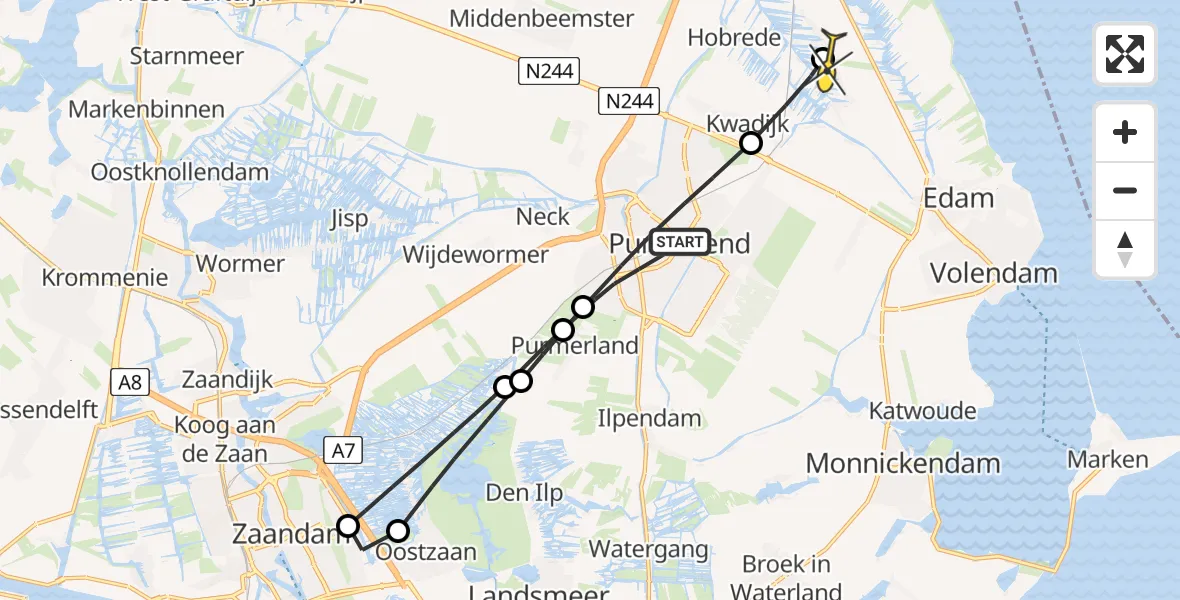 Routekaart van de vlucht: Lifeliner 1 naar Middelie, Jaagweg