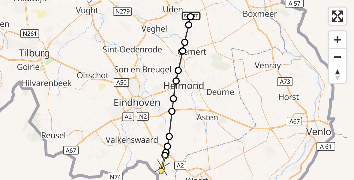 Routekaart van de vlucht: Lifeliner 3 naar Soerendonk, Oosterheidestraat