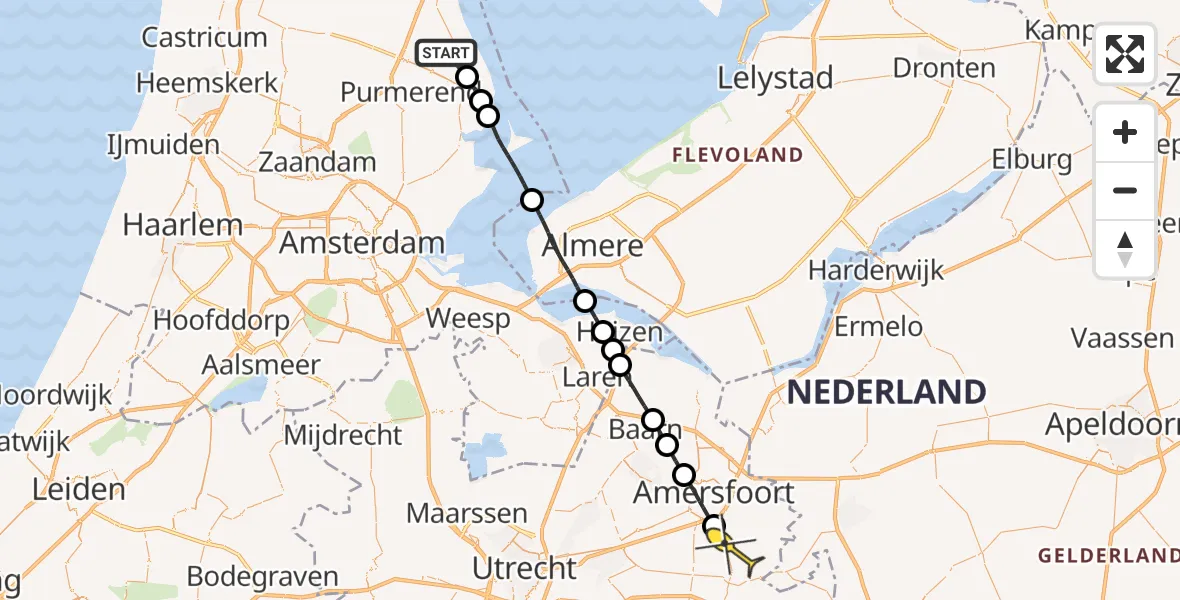 Routekaart van de vlucht: Lifeliner 1 naar Leusden, Zijvend