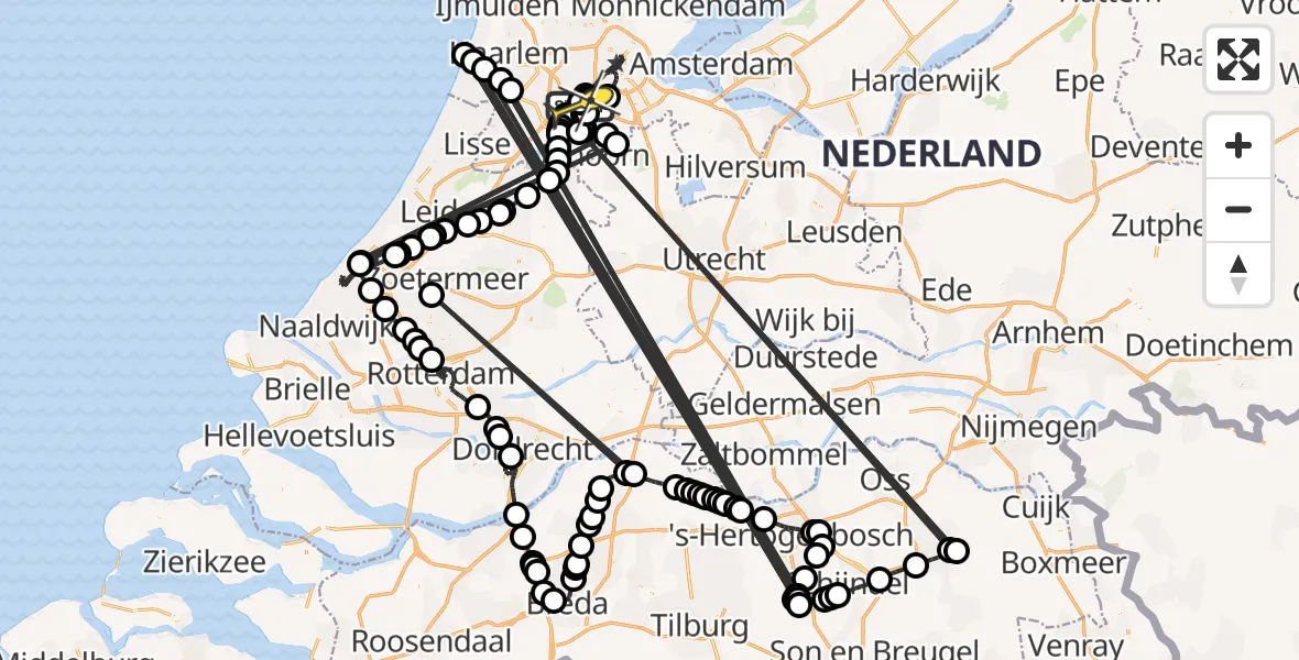 Vluchtroute Politiehelikopter van Schiphol naar Schiphol