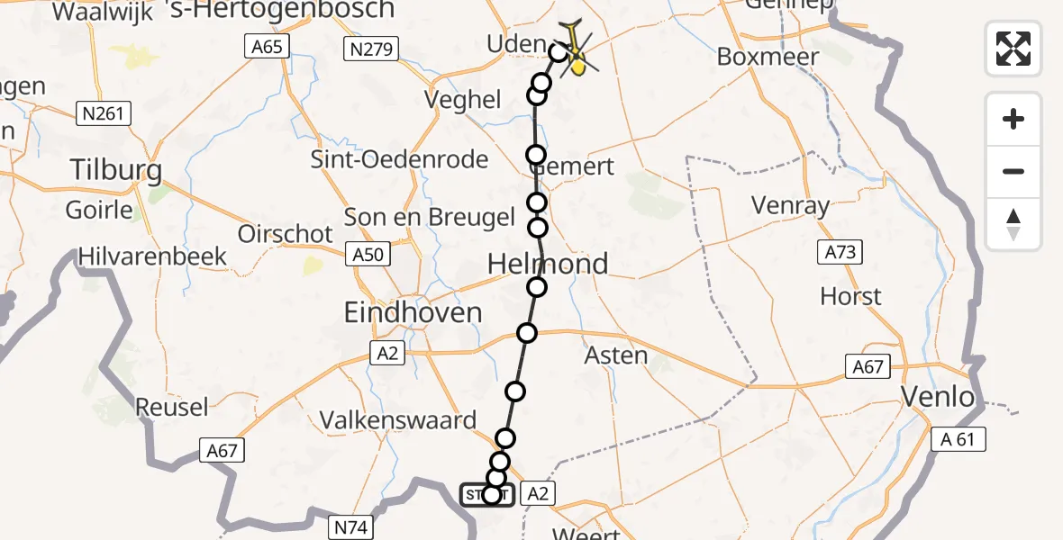 Routekaart van de vlucht: Lifeliner 3 naar Vliegbasis Volkel, Blake Beemd