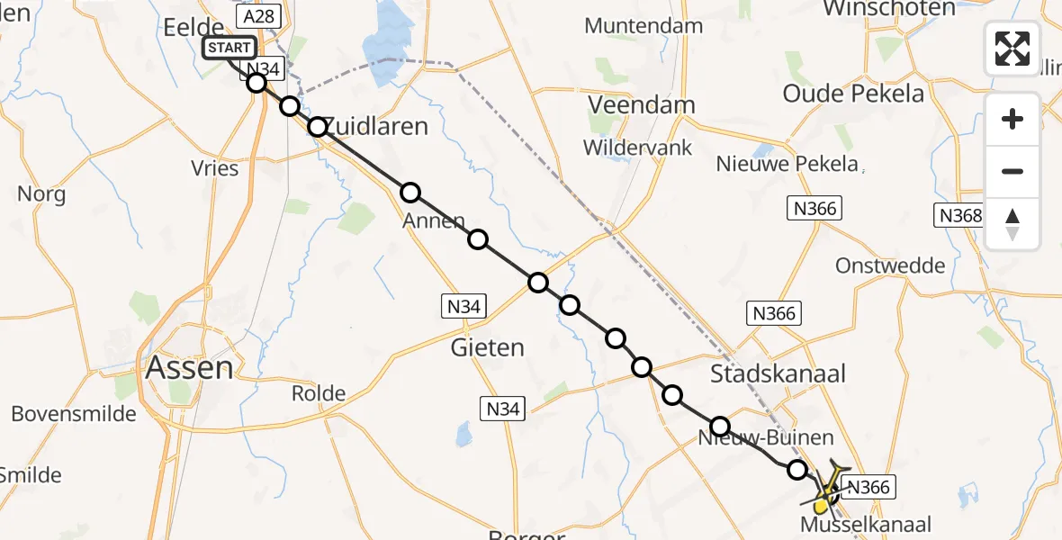 Routekaart van de vlucht: Lifeliner 4 naar Musselkanaal, Vissersweg