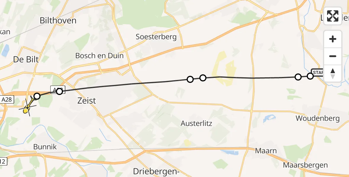 Routekaart van de vlucht: Lifeliner 1 naar Universitair Medisch Centrum Utrecht, Akkersesteeg