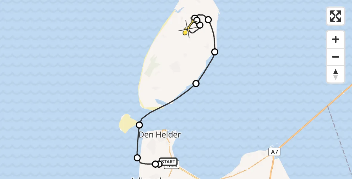 Routekaart van de vlucht: Kustwachthelikopter naar Texel International Airport, Middenvliet