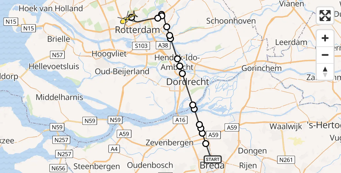 Routekaart van de vlucht: Lifeliner 2 naar Rotterdam The Hague Airport, Konijnenberg