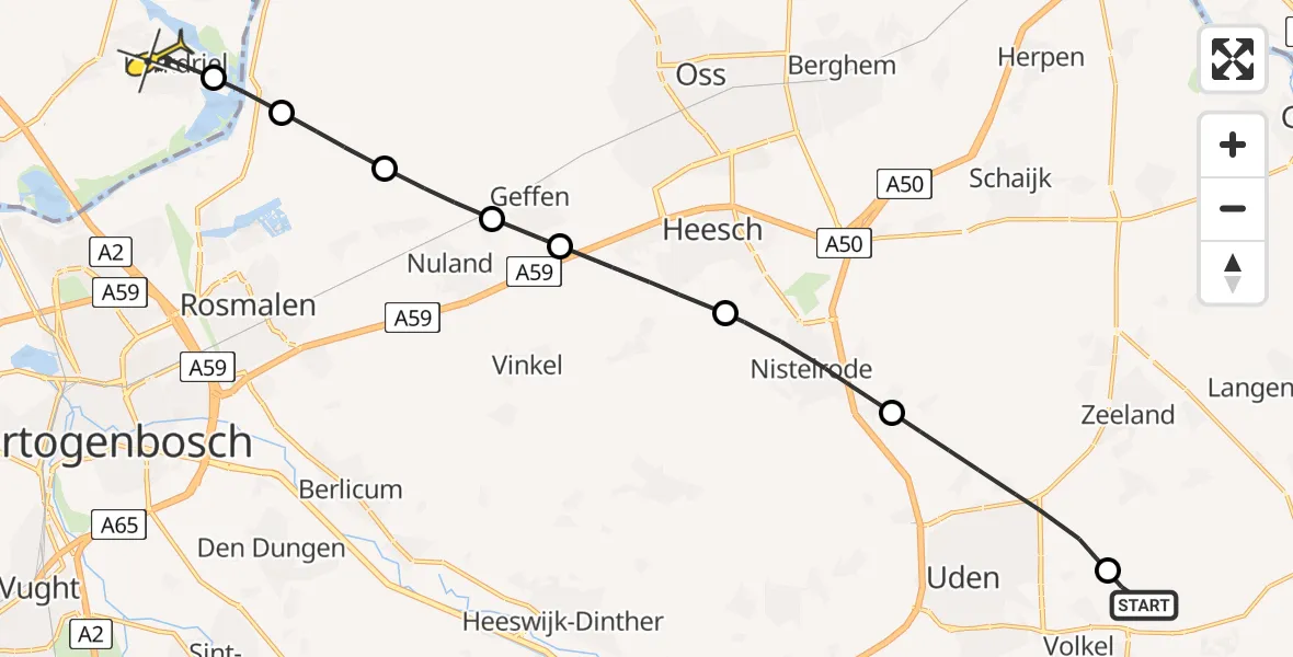 Routekaart van de vlucht: Lifeliner 3 naar Kerkdriel, Hoogveld