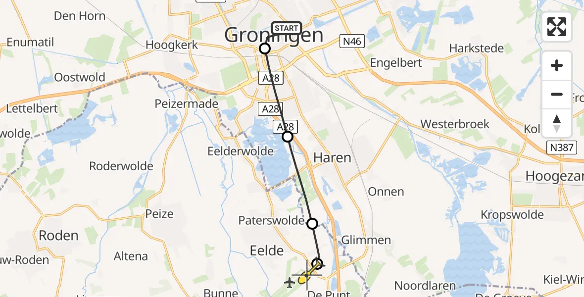 Routekaart van de vlucht: Lifeliner 4 naar Groningen Airport Eelde, Soephuisstraatje