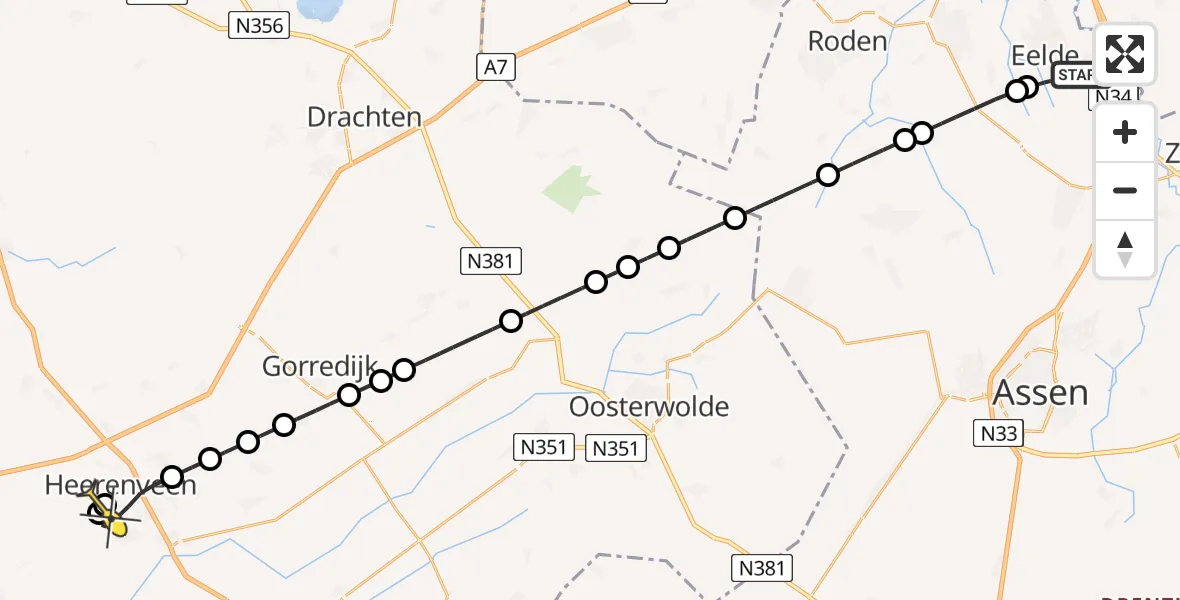 Routekaart van de vlucht: Lifeliner 4 naar Heerenveen, Veldkampweg