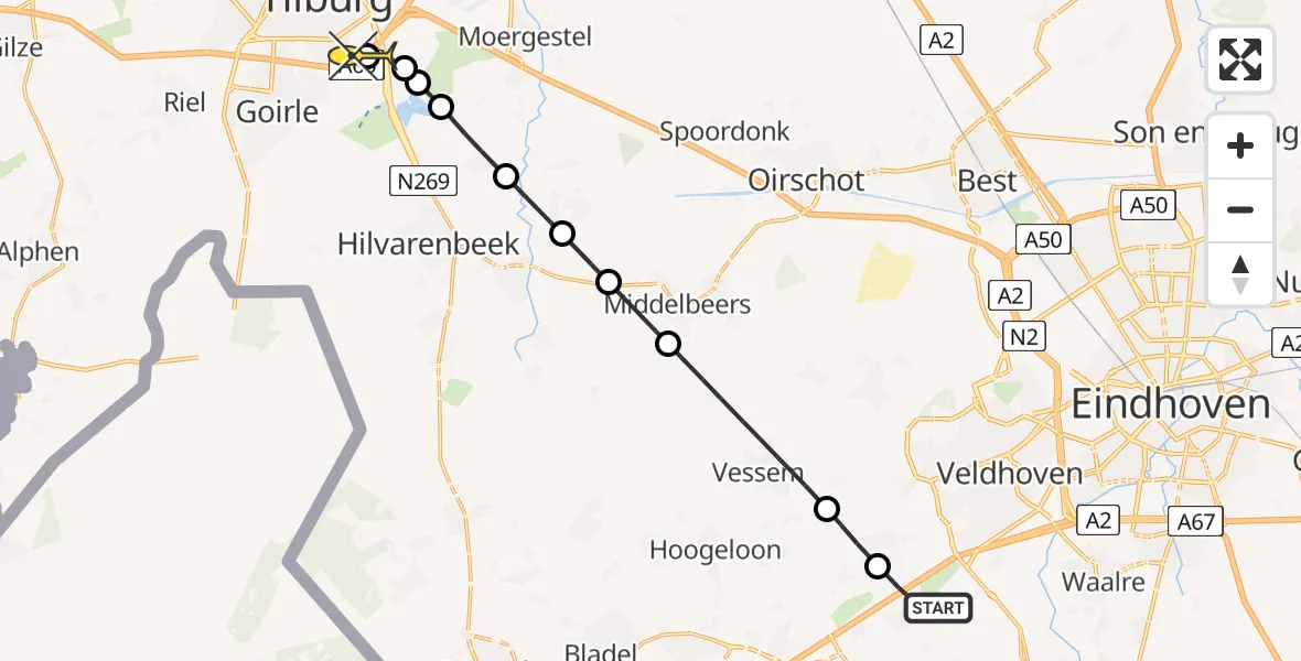 Routekaart van de vlucht: Lifeliner 3 naar Tilburg, Knegselseweg