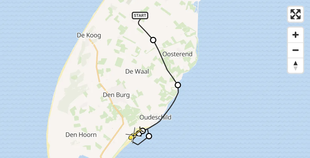 Routekaart van de vlucht: Kustwachthelikopter naar Den Hoorn, Muyweg