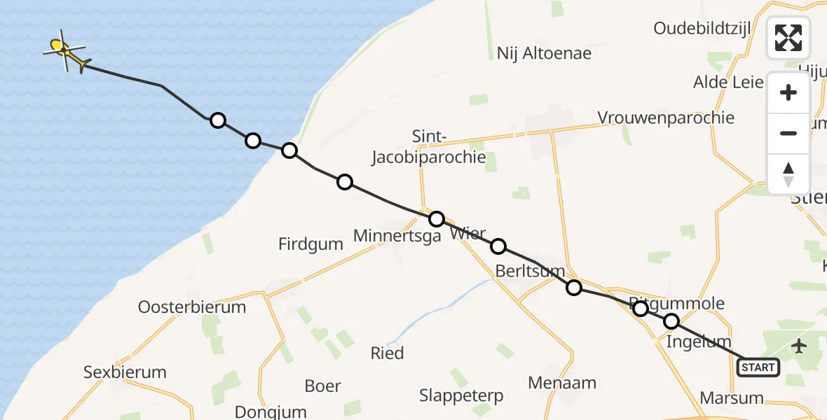 Routekaart van de vlucht: Ambulanceheli naar Formerum, Middelseewei