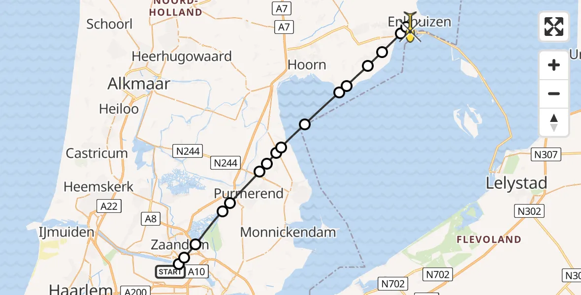 Routekaart van de vlucht: Lifeliner 1 naar Enkhuizen, Hempontplein