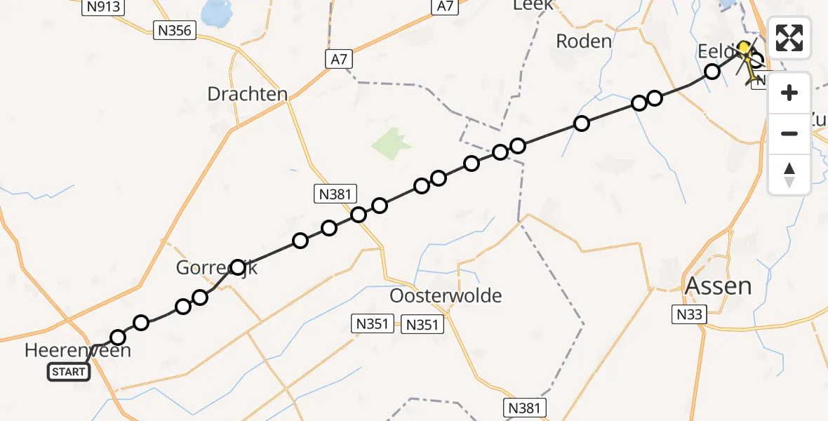 Routekaart van de vlucht: Lifeliner 4 naar Groningen Airport Eelde, Spoorsingel