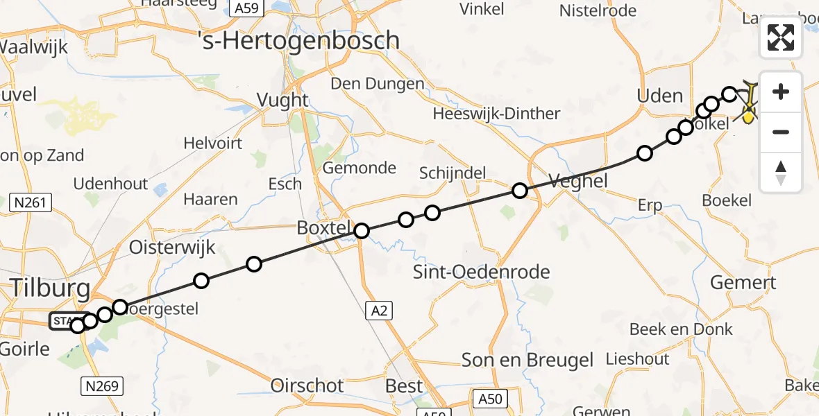 Routekaart van de vlucht: Lifeliner 3 naar Vliegbasis Volkel, Hoevense Kanaaldijk