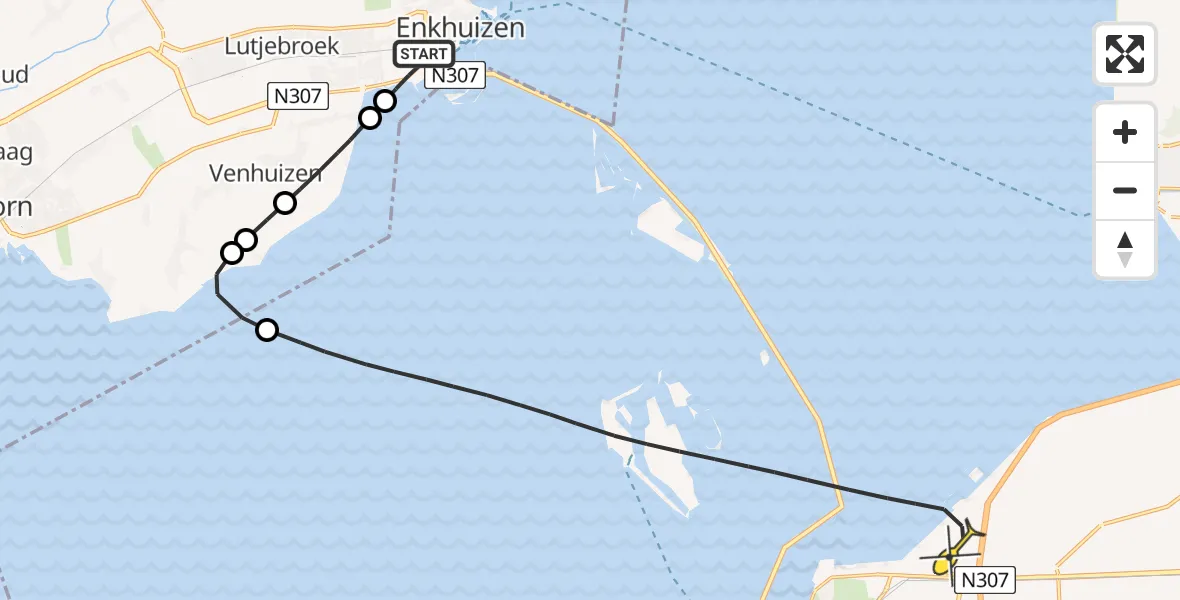 Routekaart van de vlucht: Lifeliner 1 naar Lelystad, Zuiderdijk