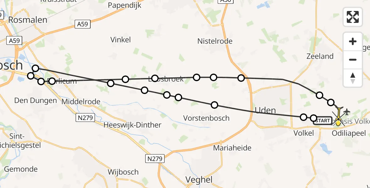 Routekaart van de vlucht: Lifeliner 3 naar Vliegbasis Volkel, Erfstraat