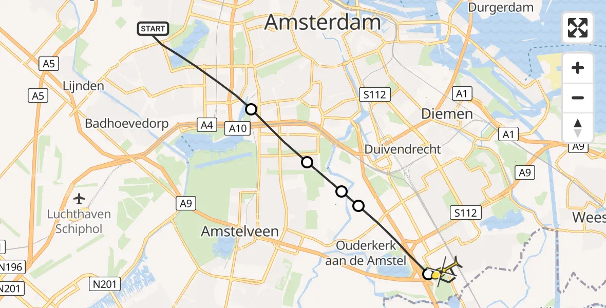 Routekaart van de vlucht: Lifeliner 2 naar Academisch Medisch Centrum (AMC), Ruimzicht