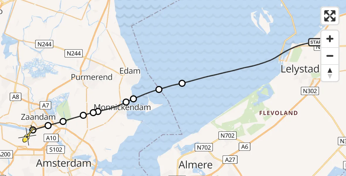 Routekaart van de vlucht: Lifeliner 1 naar Amsterdam Heliport, Buitenhavenweg