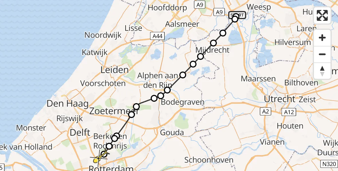 Routekaart van de vlucht: Lifeliner 2 naar Rotterdam The Hague Airport, Voetangelweg