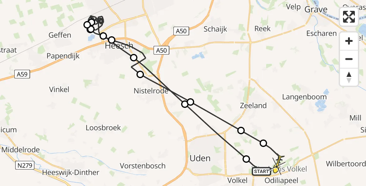 Routekaart van de vlucht: Politieheli naar Vliegbasis Volkel, Bovenstraat